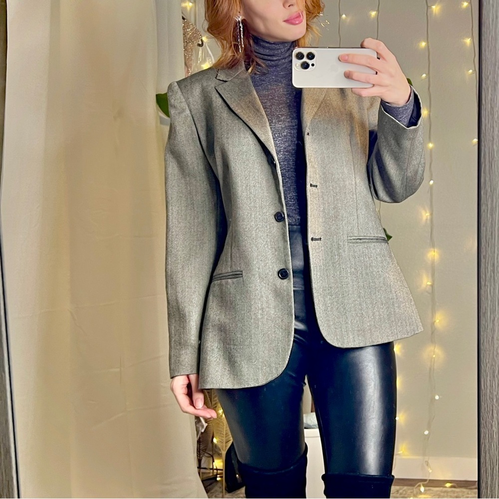 100% Worsted Wool Herringbone Pattern Blazer size 10